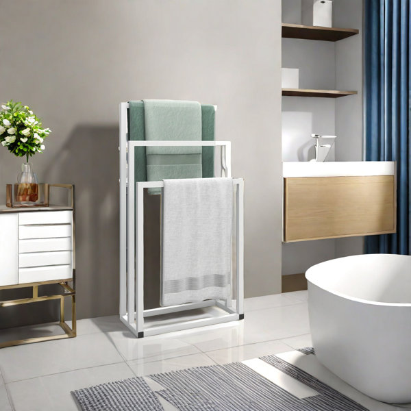 RTYUSWL Towel Stand For Bathroom, 3 Bar White Metal Towel Rack ...